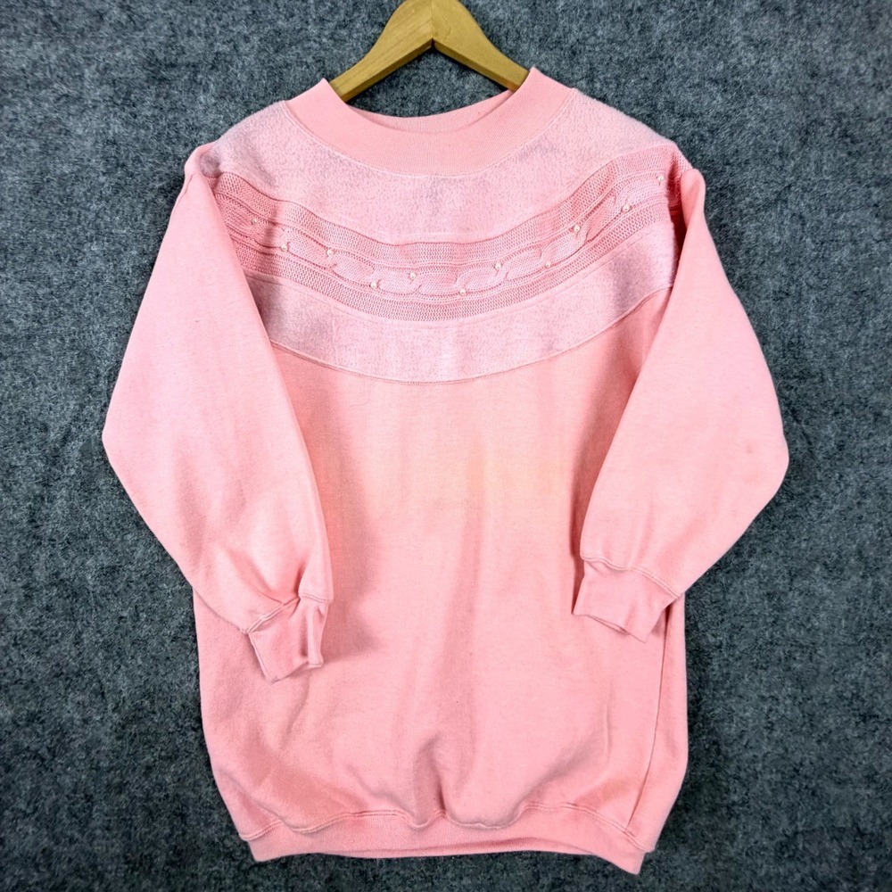 Vintage Eminent Sport Inc. Sweatshirt Women Small Pastel Pink Beaded Grandma